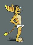  2023 anthro clothing erection eyes_closed feet fudatsu fur grey_background hi_res lombax male mammal open_mouth ratchet ratchet_and_clank simple_background solo sony_corporation sony_interactive_entertainment teeth underwear white_clothing white_underwear yellow_body yellow_fur 