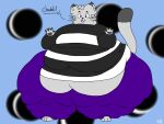  2018 3_toes 4:3 4_fingers anthro batspid2 biped black_eyes bottomwear clothing curled_hair dialogue digital_drawing_(artwork) digital_media_(artwork) domestic_cat ear_markings eyebrows fangs feet felid feline felis fingers flat_colors front_view full-length_portrait hair huge_belly huge_thighs hyper hyper_hips hyper_thighs love_handles male mammal markings moobs morbidly_obese morbidly_obese_anthro morbidly_obese_male navel obese obese_anthro obese_male overweight overweight_anthro overweight_male pattern_background pattern_clothing pawpads portrait purple_clothing question signature simple_background smile solo standing striped_clothing stripes sweater tail tail_markings teeth thick_thighs three-quarter_view toes topwear whiskers 