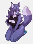  anthro arm_tuft black_nose blue_body blue_fur breasts canid canine canis cheek_tuft clothed clothing eyelashes facial_tuft female fur hair hi_res long_hair mammal pgm300 ress_(ress_ue) simple_background solo tuft wolf 