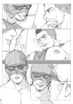  2boys aomarisa_t bara bite_mark blush call_of_duty call_of_duty:_modern_warfare_2 couple facial_hair ghost_(modern_warfare_2) glasses greyscale highres large_pectorals licking licking_nipple male_focus mask mask_lift monochrome multiple_boys muscular muscular_male nipple_tweak nipples one_eye_closed pectorals saliva scar scar_across_eye scar_on_face short_hair sidecut skull_mask smile soap_(modern_warfare_2) tank_top tongue tongue_out yaoi 