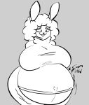  anthro bella_parker belly big_belly big_breasts bodily_fluids breasts clothed clothing cum cum_inflation cum_inside female genital_fluids hair hi_res inflation lagomorph leporid mammal navel rabbit simple_background solo tuffthecat 
