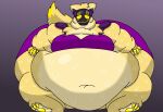  anthro belly bodily_fluids claws double_chin fur immobile itsnotbutterzard kos_(squiddy) machine male moobs neck_ring obese overweight pawpads paws protogen solo sweat sweaty_arms sweaty_belly sweaty_legs yellow_body yellow_eyes yellow_fur 