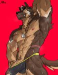  anthro arun_six athletic athletic_anthro athletic_male big_penis bodily_fluids bulge canid canine canis clothing dog_tags domestic_dog genital_fluids genitals german_shepherd herding_dog hi_res male mammal muscular muscular_male nipples pastoral_dog pecs penis precum precum_through_clothing simple_background solo sweat underwear vein veiny_penis wet wet_clothing 