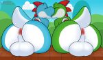  anthro anus backsack balls big_balls big_butt blush butt duo euphorica genitals hi_res kissing making_out male male/male mario_bros nintendo outside presenting presenting_hindquarters raised_tail tail yoshi 