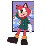  anthro barry_(sonic) bodily_fluids clothed clothing footwear fur gloves handwear hi_res humanoid innotsu male nervous nervous_expression nervous_smile nervous_sweat red_body red_fur sega shoes solo sonic_the_hedgehog_(series) sweat sweatdrop 