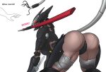  all_fours anthro anthrofied big_butt blade_wolf breasts butt canid canine crossgender dagger disembodied_hand duo female hi_res katana konami lq-84_fenrir machine mammal melee_weapon metal_gear mtf_crossgender nude red_eyes robot sheathed_weapon simple_background solo_focus spacemaxmarine sword sword_in_mouth weapon white_background 