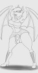  alternate_form anthro balls bat big_breasts big_penis boots bottomwear breasts clothed clothing clothing_lift footwear genitals gynomorph hi_res imnotanalligator intersex line_art mammal monochrome panties_bulge penis pose rhys_ellis skirt skirt_lift solo standing tall vein veiny_penis wide_hips wings 