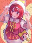  1girl animal_ears arima_kana beret blush bob_cut closed_mouth dress hat hat_ribbon highres inverted_bob my_melody oshi_no_ko rabbit_ears red_dress red_eyes red_hair ribbon short_hair smile solo user_ysud5258 white_headwear yellow_ribbon 