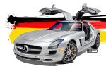  2023 artist_name car germany grey_car gullwing_doors headlight highres left-hand_drive mercedes-benz mercedes-benz_sls_amg motor_vehicle nimbus_goldbrum no_humans original shadow vehicle_focus 