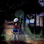  1:1 ambiguous_gender backpack black_eyes bodily_fluids clothing creepypasta duo female gardevoir generation_3_pokemon glitch hi_res human mammal nintendo pixelated pokeball pokemon pokemon_(species) pokemon_trainer sketchygarden speech_bubble storefront text trainer translucent 