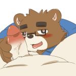  &lt;3 &lt;3_eyes 1:1 absurd_res anthro balls bear belly blush brown_body brown_fur duo erection eyebrows eyewear first_person_view fupa fur genitals glasses gm_pnd hi_res male male/male mammal nuzzling otsukimi_wataru overweight overweight_male penis thick_eyebrows vtuber 