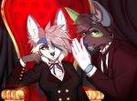  anthro big_ears black_body black_butler black_fur black_tie_(suit) bow_(disambiguation) canid canine canis chatski clothing coat curtains eye_patch eyewear female fox fur gloves gold grey_body grey_fur hair handwear headshot_portrait invalid_tag knot kuroshitsuji male mammal necktie portrait redraw ring suit tailcoat tape thorn topwear wolf 