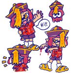  chinese_clothes closed_eyes english_text fangs highres jiangshi open_mouth original paint pokopipo sandals splatoon_(series) squid tentacles 