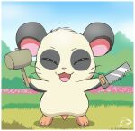  artist_logo black_body black_fur cricetid eyes_closed feral fur hammer hamster hamtaro_(series) logo male mammal panda_(hamtaro) pichu90 rodent saw solo tools white_body white_fur 