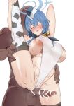  1boy 1girl ako_(blue_archive) anger_vein animal_print areola_slip ass_visible_through_thighs bar_censor bell blue_archive blue_hair blush breasts censored closed_eyes commentary_request covered_nipples cow_print cowbell dark-skinned_male dark_skin erection faceless faceless_male false_smile furau garrison_cap halo hat hetero highres huge_breasts leg_lift leg_up male_pubic_hair neck_bell open_mouth paid_reward_available partially_visible_vulva penis precum precum_drip pubic_hair revealing_clothes short_hair simple_background smile solo_focus split standing standing_on_one_leg standing_split stray_pubic_hair sweat thighhighs white_background 