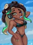  2022 alex-toons animal_humanoid beauty_mark bikini breasts cephalopod cephalopod_humanoid cleavage clothed clothing cloud day female green_eyes hi_res humanoid looking_at_viewer marina_(splatoon) marine marine_humanoid mollusk mollusk_humanoid navel nintendo octarian octoling one_eye_closed pseudo_hair signature smile solo splatoon suction_cup swimwear tentacle_hair tentacles water wink 