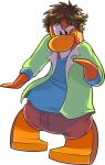  absurd_res avian bird blue_clothing blue_shirt blue_topwear bottomwear brown_bottomwear brown_clothing brown_hair brown_pants clothed clothing club_penguin full-length_portrait green_clothing green_jacket green_topwear hair hi_res jacket looking_at_viewer male official_art open_clothing open_jacket open_topwear otange_body pants penguin portrait shirt short_hair solo tongue tongue_out topwear unknown_artist 