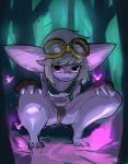  absurd_res anthro breasts claws clothed clothing digital_media_(artwork) female genitals hair hi_res league_of_legends looking_at_viewer null0patience open_mouth pussy riot_games short_stack solo tristana_(lol) white_hair yordle 