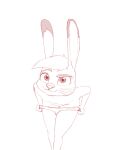  anthro clothed clothing disney ears_up eyebrows female hair judy_hopps lagomorph leporid looking_at_viewer mammal rabbit raised_eyebrow scar simple_background sketch smile solo spoof_(artist) topless undressing white_background zootopia 