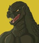  absurdres evil_grin evil_smile giant giant_monster godzilla grin highres kaijuu no_humans sharp_teeth smile teeth yellow_background yellow_eyes 