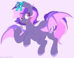 2023 bat_pony bat_wings blush border cutie_mark digital_media_(artwork) ear_tuft equid eyelashes fan_character fangs female feral fur hair hasbro higglytownhero hooves leg_tuft mammal membrane_(anatomy) membranous_wings midnight_mist_(oc) multicolored_hair multicolored_tail my_little_pony open_mouth open_smile pink_background pink_eyes pink_hair pink_tail plushie pupils purple_body purple_fur purple_hair purple_hooves purple_tail simple_background slit_pupils smile solo tail teeth tuft white_border wings 