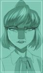  2023 anthro bow_(feature) collared_shirt dinosaur eyelashes eyewear female glasses goodbye_volcano_high hadrosaurid hair konami looking_at_viewer metal_gear naomi_(gvh) ornithischian parasaurolophus reptile scalie short_hair snoot_game solo unknown_artist 