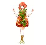  1girl dress expressionless flower full_body hands_up highres leaf looking_at_viewer meyoco original plant red_hair shadow simple_background sleeveless sleeveless_dress solo standing white_background 