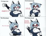  anthro big_breasts blush breasts cleavage clothed clothing comic drunk english_text female helluva_boss hi_res loona loona_(helluva_boss) pace-maker solo substance_intoxication text 