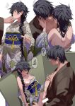  1boy 1girl ? back bar_censor black_hair blush braid breasts censored closed_eyes clothing_aside collarbone commentary_request english_text father_and_daughter fushiguro_megumi fushiguro_touji genderswap genderswap_(mtf) green_eyes hand_on_another&#039;s_chin hand_on_another&#039;s_thigh hetero highres imminent_kiss incest japanese_clothes jujutsu_kaisen kimono long_hair looking_at_another medium_breasts muscular muscular_male nipples obi obijime pussy sash sex short_hair simple_background spoken_question_mark spread_legs trembling twitter_username vaginal vermilli000n very_long_hair white_background yukata 