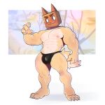  2023 abs absurd_res anthro biceps big_muscles big_pecs brown_body brown_fur bulge canid clothing colored for_a_head fur hasty_(naid) hi_res looking_at_viewer male mammal muscular muscular_male muscular_thighs object_head pawpads pecs shaded smile solo underwear 
