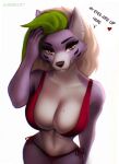  anthro aozee bikini breasts brown_eyes canid canine canis clothed clothing female five_nights_at_freddy&#039;s five_nights_at_freddy&#039;s:_security_breach fur hi_res looking_at_viewer mammal purple_body purple_fur roxanne_wolf_(fnaf) scottgames simple_background solo steel_wool_studios swimwear wolf 