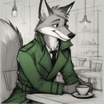  anthro beverage canid canine coffee green_trenchcoat grey_fox incog kaffee male mammal unknown_artist urocyon 