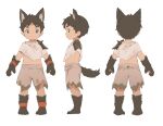  1suke 4_fingers 4_toes animal_arms animal_humanoid animal_legs armor bottomwear brown_body brown_fur brown_hair brown_tail canid canid_humanoid canine canine_humanoid child clothing feet fingers foot_wraps forehead_tattoo front_view fur furgonomics green_eyes hair human_and_animal_ears humanoid inner_ear_fluff male mammal mammal_humanoid model_sheet multi_ear navel ragged_clothing rear_view shawl shorts side_view simple_background solo spaulder tail tail_clothing toes tribal tuft white_background white_inner_ear_fluff wolf_humanoid wraps wristband young 