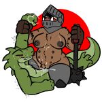  alligator alligatorid anthro armor big_breasts blush bodily_fluids breasts clothing cowgirl_position crocodilian cum cum_in_pussy cum_inside cum_on_belly cum_on_body cum_on_breasts cum_on_self dominant dominant_female duo exhausted female from_front_position genital_fluids genitals gloves handwear headgear helmet hi_res holding_arm mace male male/female mammal melee_weapon multi_nipple nipples on_bottom on_top overweight overweight_anthro overweight_female reptile scalie scar scars_all_over sex shaking suid suina sus_(pig) sweat trembling trout_(artist) uloth weapon wild_boar 