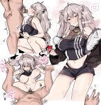 1boy 1girl :q absurdres ahoge amazon_position animal_ears bar_censor bare_shoulders black_pubic_hair blush bouncing_breasts breasts censored cleavage clothed_female_nude_male commentary_request fellatio female_pubic_hair flying_sweatdrops girl_on_top grey_eyes grey_hair heart hetero highres hololive kirufencer large_breasts lion_ears lion_girl long_hair male_pubic_hair midriff mismatched_pubic_hair multiple_views naughty_face navel nipples nude oral panty_straps penis pubic_hair sex shishiro_botan shishiro_botan_(1st_costume) simple_background spoken_heart squatting tongue tongue_out unaligned_breasts v-shaped_eyebrows virtual_youtuber white_background 