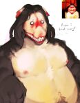  absurd_res anthro anthrofied barazoku black_body black_fur black_hair body_hair canid canine canis countershade_fur countershade_torso countershading creepypasta digital_media_(artwork) digital_painting_(artwork) domestic_dog fur hair happy_trail hi_res kogito male mammal monster musclegut nightmare_fuel nipples noseless pecs reference_image smile.dog snout solo teeth white_body white_fur 