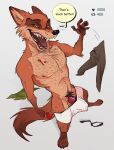 absurd_res anthro bodily_fluids canid canine clothed clothing disney english_text food fox genitals hi_res humanoid_genitalia humanoid_penis ksejl male mammal muscular muscular_male necktie nick_wilde pawpsicle penis popsicle pubes red_fox solo strip_meme sweat text topless undressing zootopia 