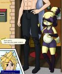  animal_crossing anthro canid canine canis cloud_strife domestic_dog doorframe doorway duo female goth hand_on_stomach hi_res highlights_(coloring) human interspecies isabelle_(animal_crossing) male male/female mammal nintendo nipple_outline photo piercing pregnant pregnant_female ring sephiroth shirtless size_difference wasileus 