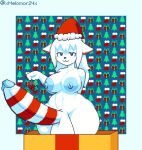  &lt;3 &lt;3_eyes anthro areola balls bedroom_eyes big_balls big_breasts big_butt big_penis black_nose blue_areola blue_eyes breasts butt christmas christmas_clothing christmas_headwear clothing container digital_media_(artwork) domestic_cat felid feline felis fur genitals gift_box gynomorph hair half-closed_eyes hand_behind_back hat headgear headwear hi_res holding_object holidays huge_penis in_box in_container intersex long_hair mammal melomor mistletoe narrowed_eyes navel pattern_background penis pixel_(artwork) plant red_clothing red_hat red_headwear red_stripes santa_hat seductive simple_background solo standing striped_genitalia striped_penis stripes thick_thighs white_body white_ears white_fur white_hair 