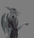  2023 anthro claws clothing digital_drawing_(artwork) digital_media_(artwork) dinosaur dress elbow_feathers eyelashes fang_(gvh) feathered_wings feathers female fingers goodbye_volcano_high grey_background grey_body grey_eyes grey_scales hair hi_res long_hair long_snout no2r0066 open_mouth pterodactylus pterosaur reptile scales scalie sharp_teeth silver_hair simple_background snoot_game_(fan_game) snout solo teeth wings 