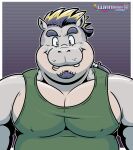  anthro chubby_male clothing common_hippopotamus facial_hair hi_res highlights_(coloring) hippopotamid male mammal musclegut muscular muscular_male ollie_baysch shirt slightly_chubby smile smiling_at_viewer solo tank_top topwear wanikami 