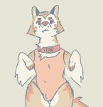  2022 anthro brown_body brown_fur bulge canid canine canis clothed clothing collar countershading cute_fangs digital_media_(artwork) domestic_dog fur hindpaw male mammal multicolored_body multicolored_fur one-piece_swimsuit orange_body orange_fur paws pink_cheeks pink_clothing pink_swimwear portrait puppybrained red_collar red_eyelids red_nose simple_background solo swimwear tan_background tan_body tan_countershading tan_fur three-quarter_portrait yellow_body yellow_fur 
