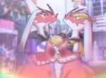  alternate_breast_size anthro areola big_breasts blaziken breasts eye_contact female generation_3_pokemon group hand_holding holowear_(pokemon) human looking_at_another male male/female mammal mixed_media nintendo nipples outside pantsless photo_background photography_(artwork) pokemon pokemon_(species) pokemon_unite red_areola red_nipples size_difference smaller_human smaller_male tapirclip trio volo_(pokemon) 