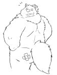  absurd_res anthro bandage blep blush butt canid canine canis domestic_dog hi_res lifewonders live_a_hero looking_back male mammal motimoti_inu111 nude overweight rear_view simple_background sketch smug solo tongue tongue_out white_background yohack 