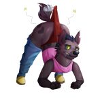  ambiguous_gender anthro big_butt bottomwear bubble_butt butt clenched_teeth clothing dante59 denim denim_clothing disney green_eyes hi_res hyena jack-o&#039;_pose janja_(the_lion_guard) jeans male male/ambiguous mammal pain pants pink_clothing pink_shirt pink_tank_top pink_topwear pose red_clothing red_underwear shirt solo tank_top teeth the_lion_guard the_lion_king tight_clothing topwear uncomfortable underwear wedgie 