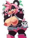  2023 5_fingers amy_rose anthro areola big_breasts breasts clothing digital_media_(artwork) eulipotyphlan eyelashes female fingers green_eyes half-closed_eyes hedgehog hi_res huge_breasts kappa_spark looking_at_viewer mammal narrowed_eyes nipples open_mouth sega simple_background solo sonic_the_hedgehog_(series) white_background 