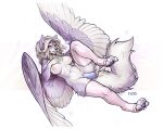 absurd_res anthro blonde_hair breasts canid canine clothing dildo dildo_in_pussy dildo_insertion f-r95 feathered_wings feathers female fur genitals hair hi_res legwear looking_at_viewer mammal nipples penetration pussy sex_toy sex_toy_in_pussy sex_toy_insertion simple_background solo stockings vaginal vaginal_penetration white_body white_fur wings 