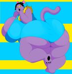  absurd_res anthro big_breasts big_butt black_eyes bottomwear breasts butt catty_(undertale) clothing denizen1414 domestic_cat ear_piercing felid feline felis female hair hi_res huge_breasts huge_butt huge_hips huge_thighs looking_at_viewer looking_back mammal multicolored_hair open_mouth paws piercing purple_body shirt shorts solo thick_thighs topwear two_tone_hair undertale_(series) wide_hips yellow_sclera 