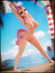  3d_(artwork) absurd_res anthro anthrofied beach breasts digital_media_(artwork) equid equine featureless_crotch female hasbro hi_res mammal mlp_g5 my_little_pony nipples nude seaside solo steamyart sunny_starscout_(mlp) 