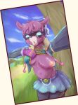 alpaca anthro blush bottomwear breasts camelid clothed clothing clothing_lift dj_bop epic_games exposed_breasts female fortnite fur mammal nipples outside pink_body pink_fur plant selfie skirt solo solo_focus tree unknown_artist 